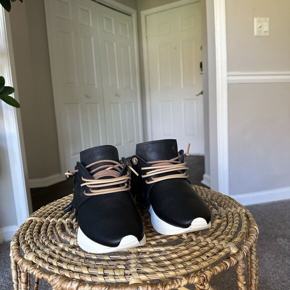 ESSEUTESSE Leather Fringe Black Sneakers Comfort Slip On Size 38 Handmade Italy - Picture 5 of 14